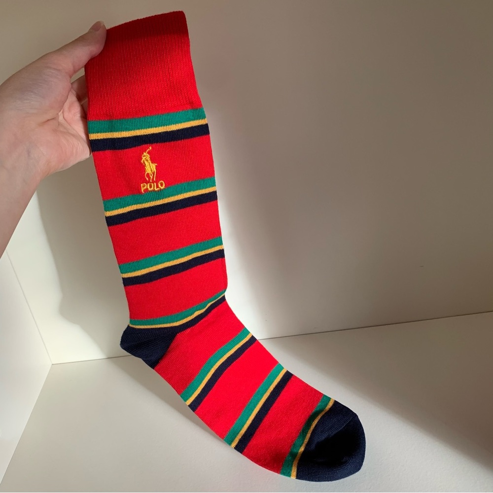 NWOT Ralph Lauren long socks striped multicolor (gold logo)